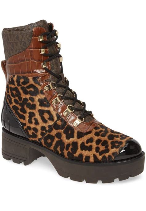 michael kors leopard combat boots|Michael Kors kara bootie.